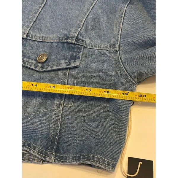 Tilly's Sz M Cropped Denim Jacket Button Up Dropped Sleeves Unlined - Image 9