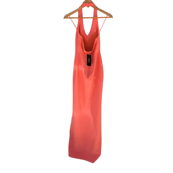 NEW LIKELY Rudina Gown Coral Halter Prom Dress Maxi Leg Slit V-Neck Orange 0 - Image 4