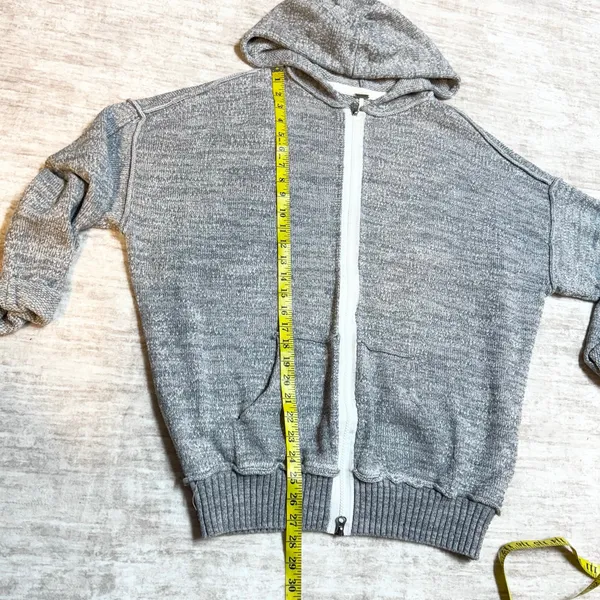 Free People In Bloom Women’s Small Oversized Gray Knit Zip Sweatshirt Hoodie - Image 4