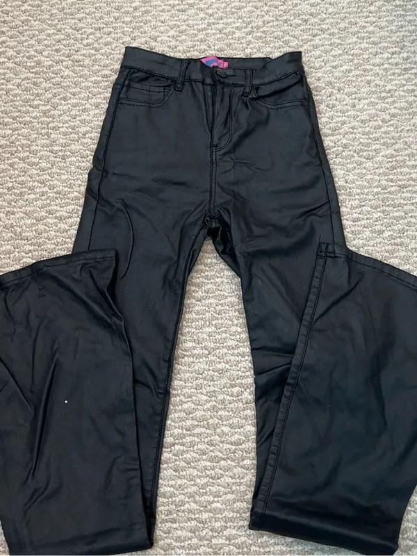 Edikted Black Leather Flare Pants - Image 4