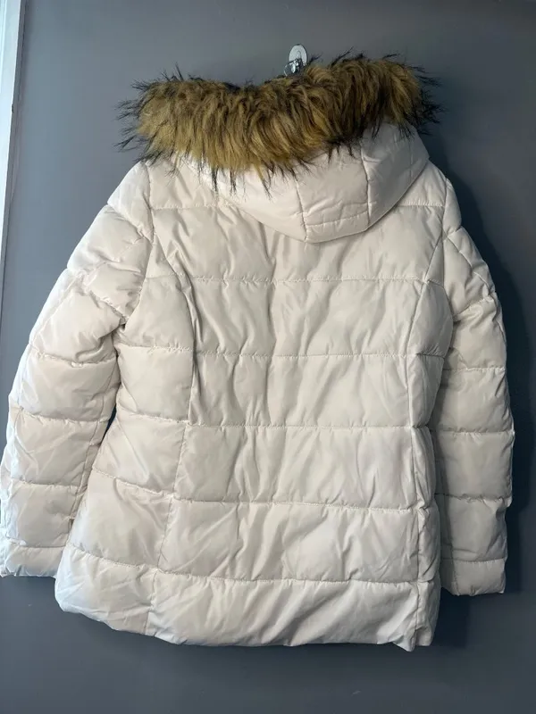 Tommy Hilfiger Womens L Puffer Coat Faux Fur Hood Longline Winter Jacket - Image 4