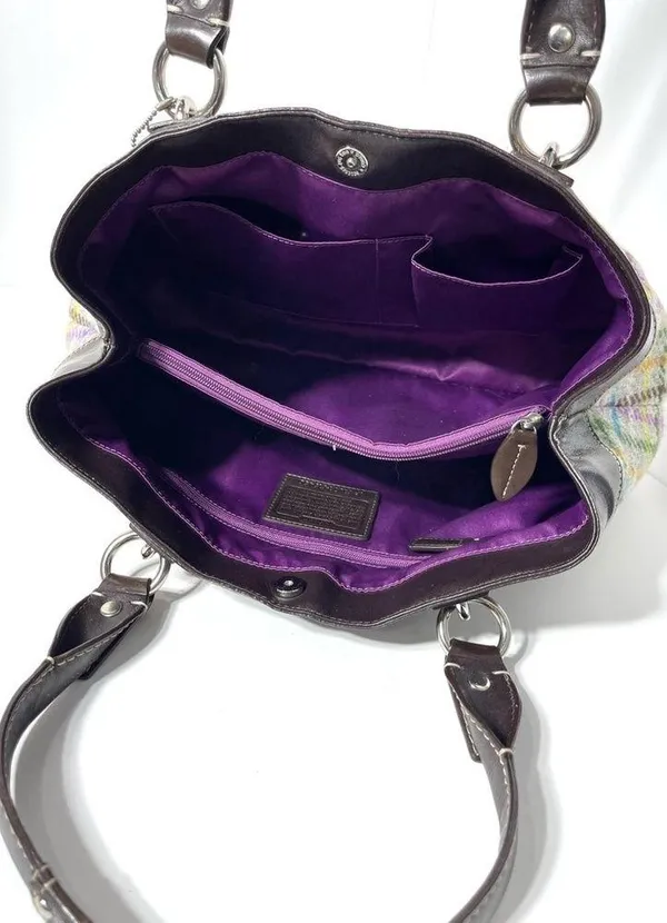 Coach Penelope Tattersall Colorful Plaid Wool Shoulder Bag Purse - Image 11