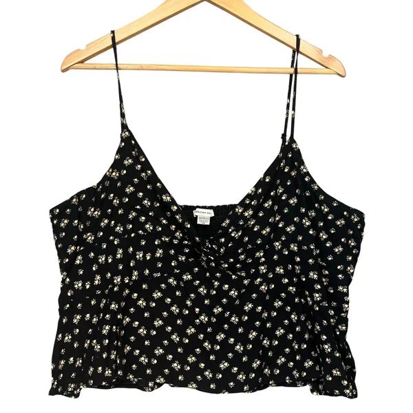American Eagle Black Floral Twist‎ Front Smocked Back Cami Top Sleeveless XXL - Image 2