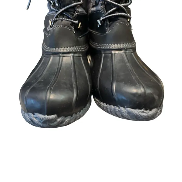 Lands End Womens 502432 Lined Winter Duck Boots‎ Mid Calf Lace Up Black Gray 11 - Image 3