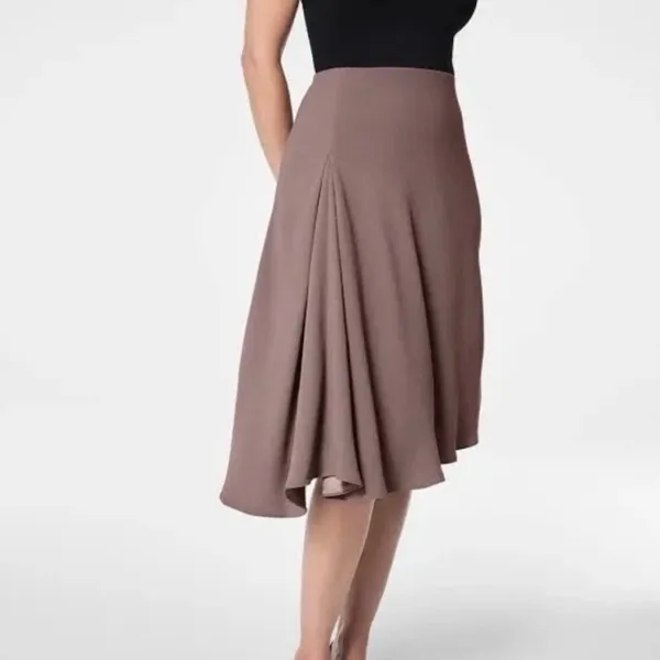 Spanx Small NEW Satin Crepe Asymmetrical Skirt Smoke Beige Tan Office Business - Image 2