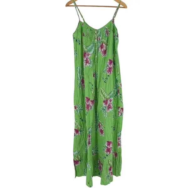 Soft‎ Surroundings Green Floral Crinkle Maxi Slip Dress Women's M/L - Image 2