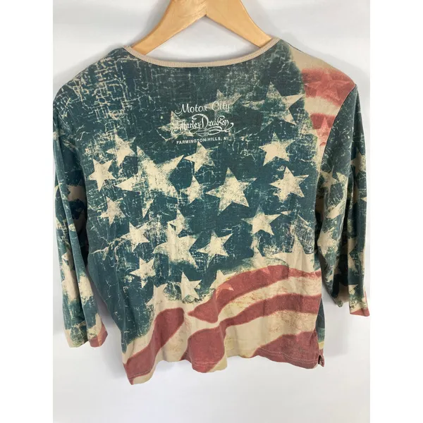 Harley Davidson American Flag Shirt Motor City Farmington Hills MI 2x - Image 4