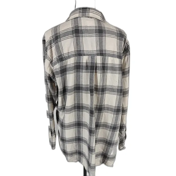 Womens SO Flannel Shirt Cream Black Plaid Size XL - Image 3