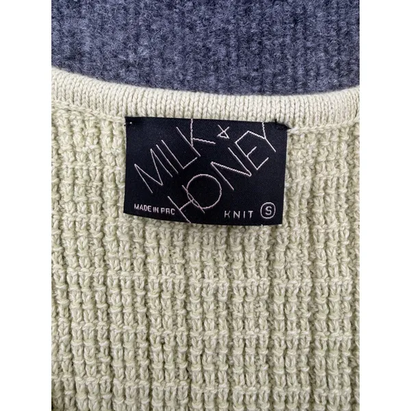 Milk & Honey Lime Chartreuse Green Knit Vest S Y2K 90s Minimalist Button Front - Image 4