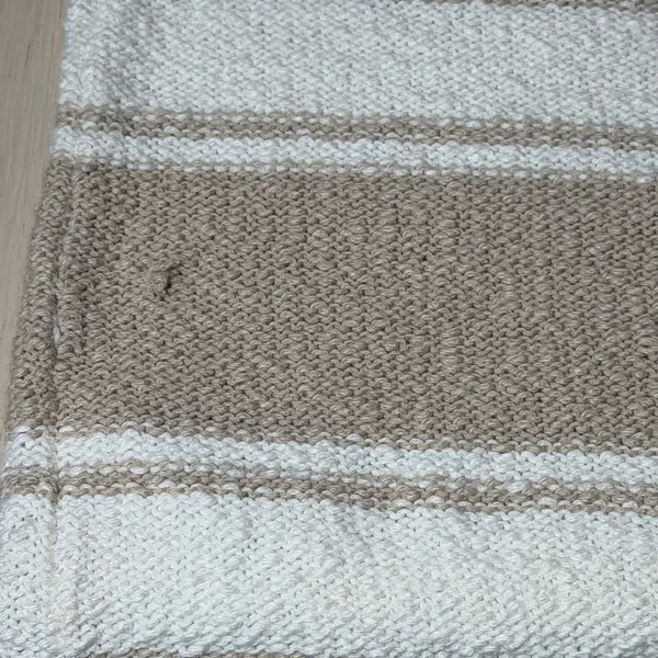 Abercrombie‎ & Fitch Striped Knit Sweater Tan White Small Crew Neck Long Sleeve - Image 6