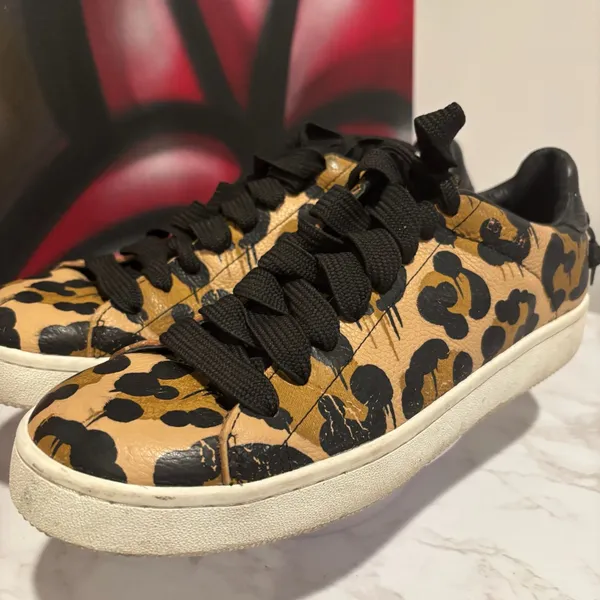 Coach High Line Wild Beast Leopard Print Pebble Leather Low Top Sneakers Sz 8.5 - Image 2