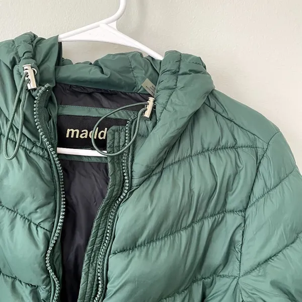 Madden NYC green puffed‎ winter jacket coat hooded pockets nylon warm size large - Image 4