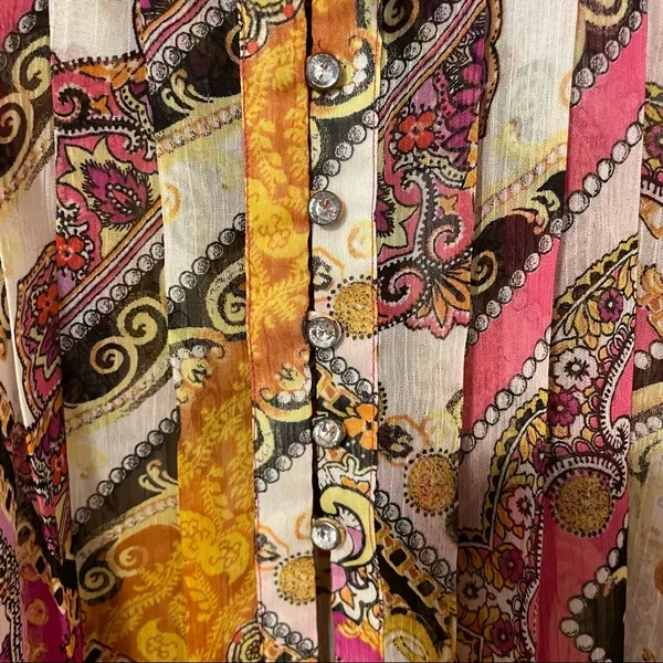 V Cristina Abstract Sheer Blouse Size Medium Multicolor​‎ Yellow - Image 6