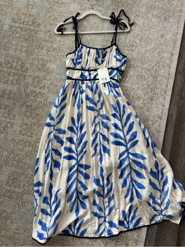 NWT Impeccable Pig Blue and White Leaf Print Maxi Dress - Image 2