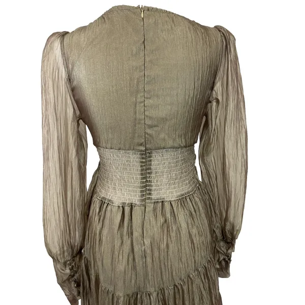 Sheer‎ Crinkle Tiered Maxi Dress Women's S Khaki Ethereal Romantic Coquette Chic - Image 7