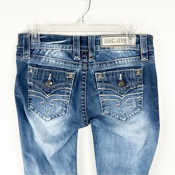 ROCK REVIVAL Alivia Blue Light Distressed Fray Hem Skinny Jeans 2 Boho Festival - Image 8