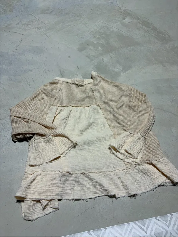 POL Women's Cream Ruffle Hem Knit Cardigan Sweater boho medium - Image 6