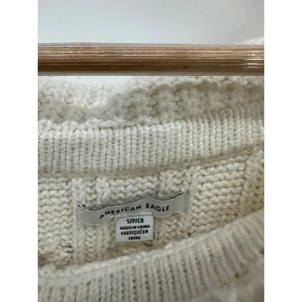 American Eagle Sweater Women Small Cream Fisherman‎ Off Shoulder Knit Boxy Crop - Image 6
