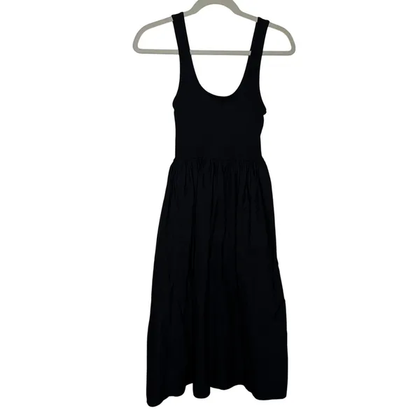 Zara Black Mixed Media Ribbed Cotton Poplin Tank Midi Dress Small - Image 6