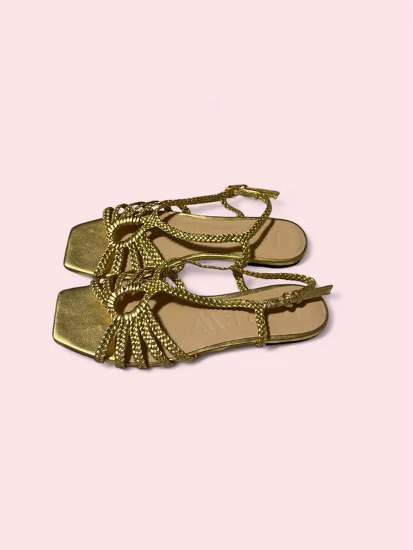 J. Crew Gold Braided-Strap Square-Toe Sandals - Image 2