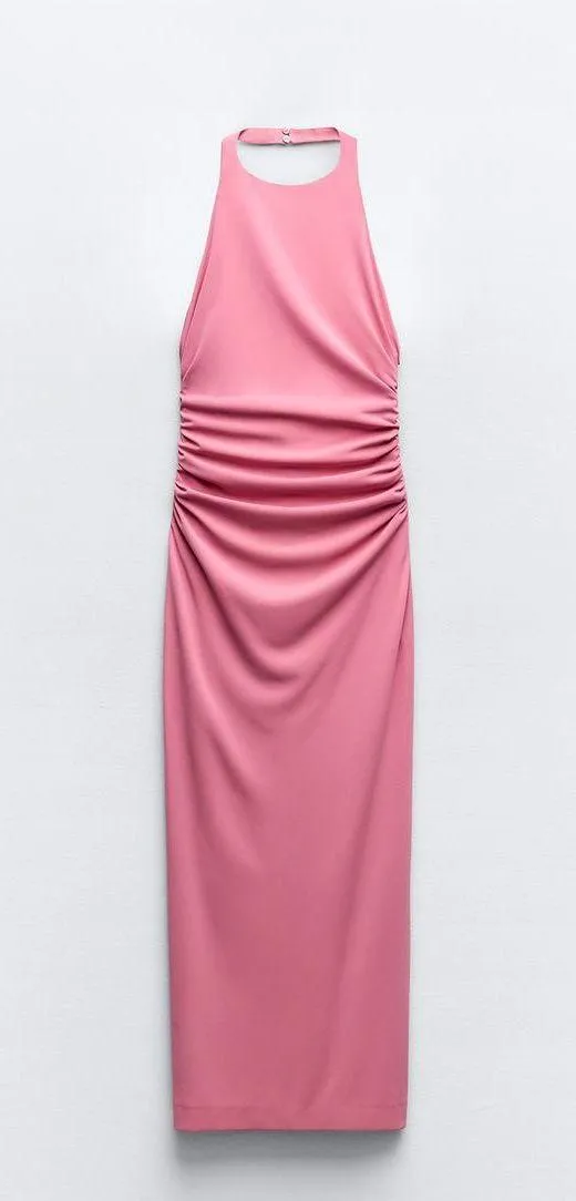 Dress halter Pink Ruched Open Back Maxi Long Wedding Party Coctail - Image 10