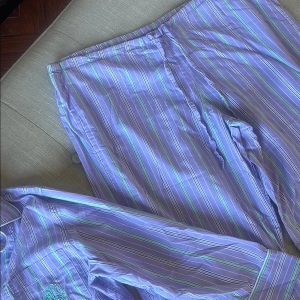 Ralph Lauren Two Piece Pajama Set Purple Green Striped Size Small - Image 7