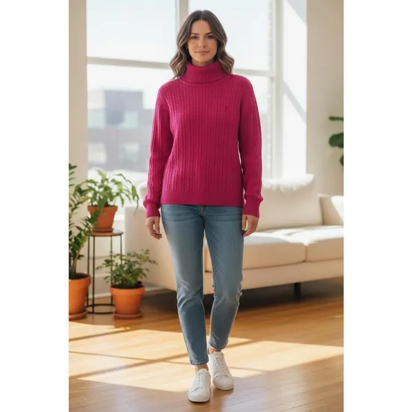 IZOD Pink Cable Knit Turtleneck Sweater Women’s XL 100% Cotton - Image 2