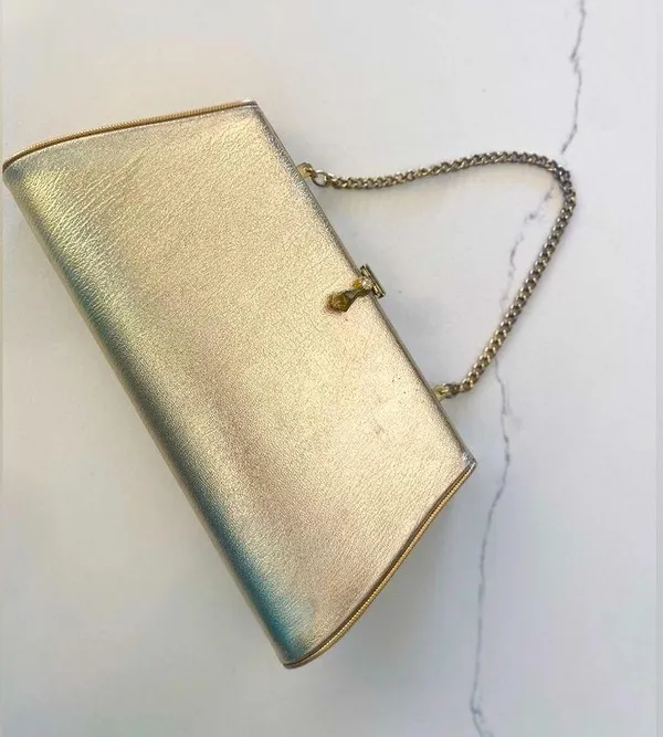 Vintage Metallic Gold Evening / Special Occasion Clutch Purse Handbag Wristlet - Image 2