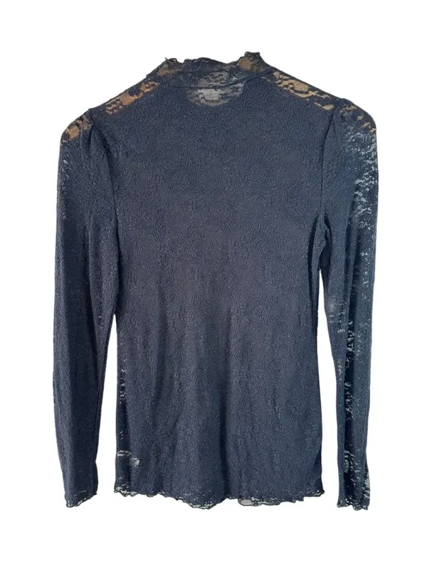 Intimately Free People Black Sheer Lace Mock Neck Long Sleeve Top M Goth - Image 6