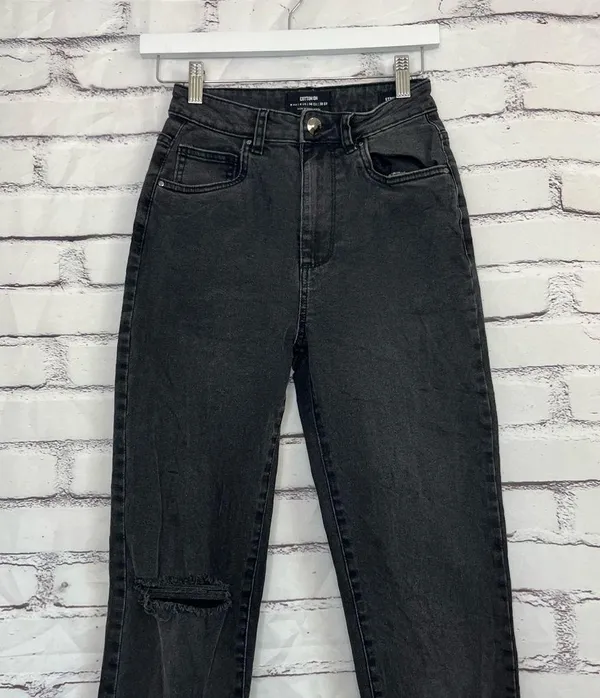 Y2K Cotton On High Rise Stretch Mom Jeans Black Distressed Preppy Size 4 Grunge - Image 6