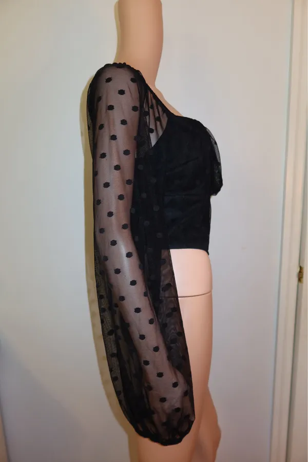 Lulus Cropped Black Polka Dot Blouse - Image 2