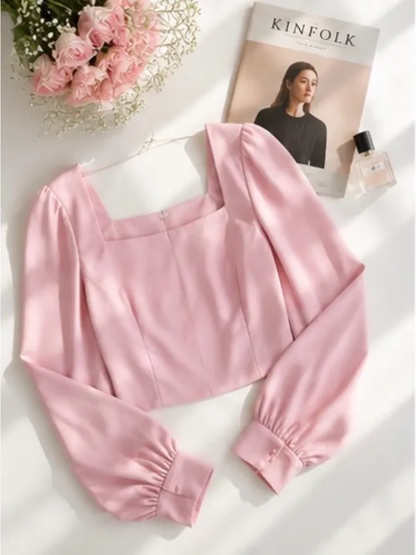 ASTR The Label Blush Pink Satin Square Neck Puff Sleeve Romantic Coquette Size M - Image 5