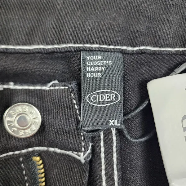 Cider Happy Hour Cargo Jeans Wide Leg Black Denim Contrast Stitch Size XL - Image 4