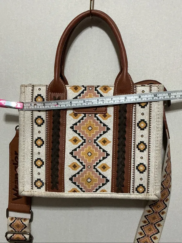 Wrangler Cream and Brown Geometric Embroidered Crossbody Bag - Image 3