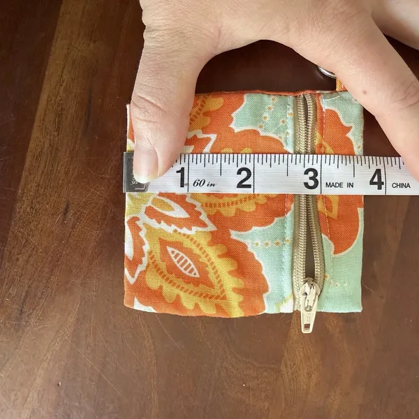 Handmade Light Blue Orange Floral Coin Pouch with Keychain Clip Zip Closure - Image 4