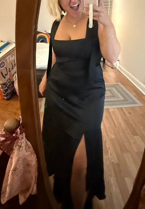 Show Me Your Mumu Claire Midi Dress Black Luxe Satin - Image 3