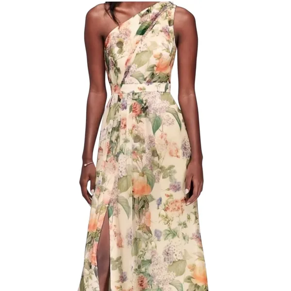 Davids Bridal NWOT Floral One Shoulder Printed Chiffon‎ Maxi Dress F18055P 2 - Image 2