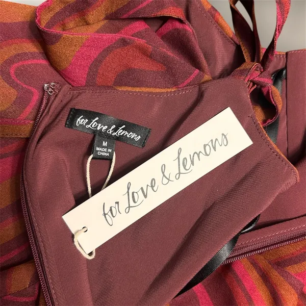 For Love & Lemons Eleanor Red Swirl Print Cowl Chiffon Mini Dress Homecoming NWT - Image 9