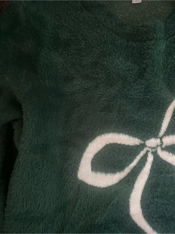 Lulus LuLaRoe Forest Green Fuzzy Bow Sweater XL Cozy Plush Pullover - Image 12