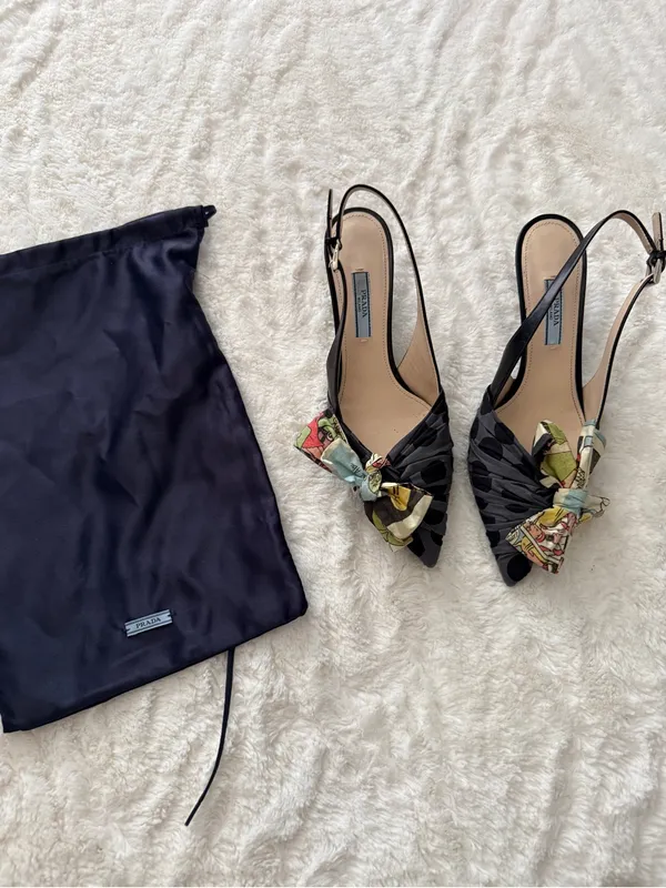 Prada Comic Collection Slingback Kitten Heels 36.5 Graphic Bow Runway Pumps - Image 3