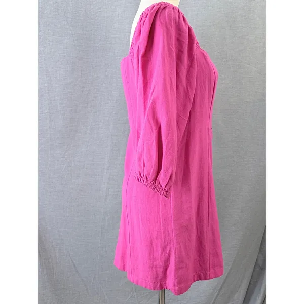 L*Space Bright Pink Puff Sleeve Square Neck Button Front Mini Dress‎ M - Image 5