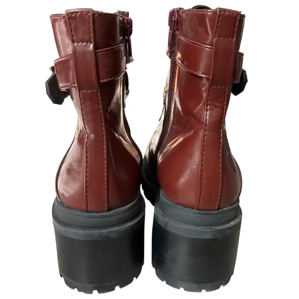 Jeffrey‎ Campbell Czech Combat Boots Sz 8.5 Burgundy Red Patent Faux Leather - Image 2