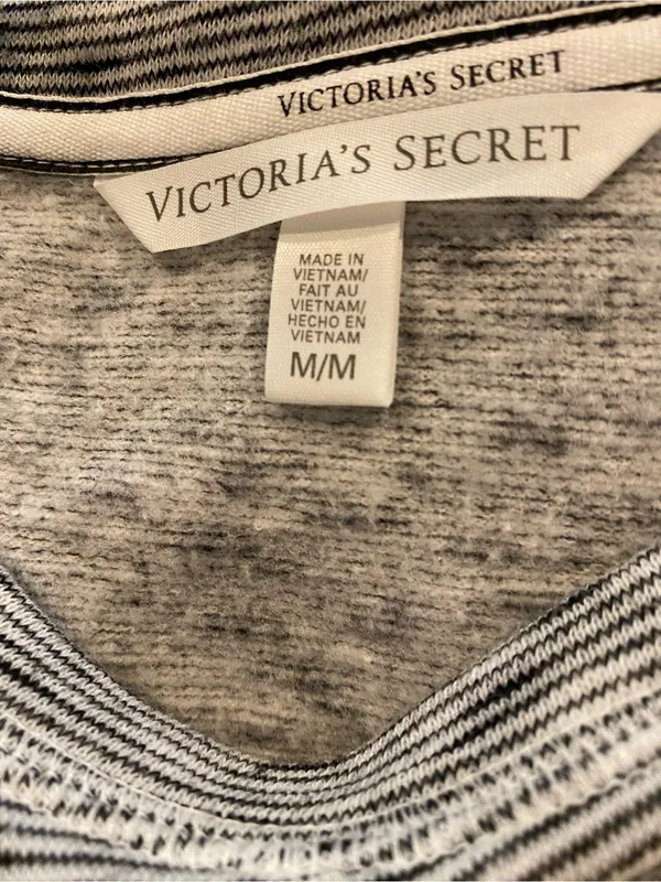 Victoria's Secret Black Logo Gray Striped Scoop Neck Sweater - Image 2