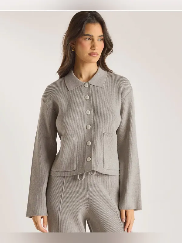 LOUNGE Knitted Oversized Shirt - Warm Grey - Image 2