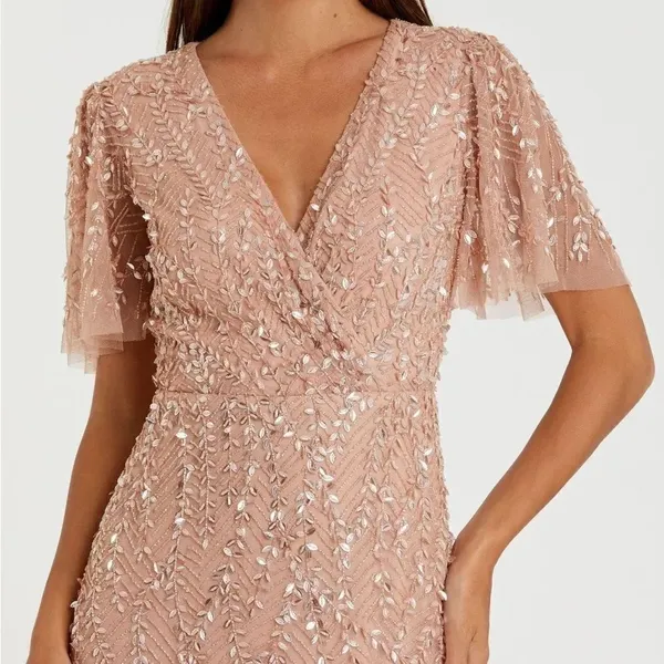 Mac Duggal 35109 Pink Embellished Flutter Sleeve Gown Dress MOB $698 - Image 4