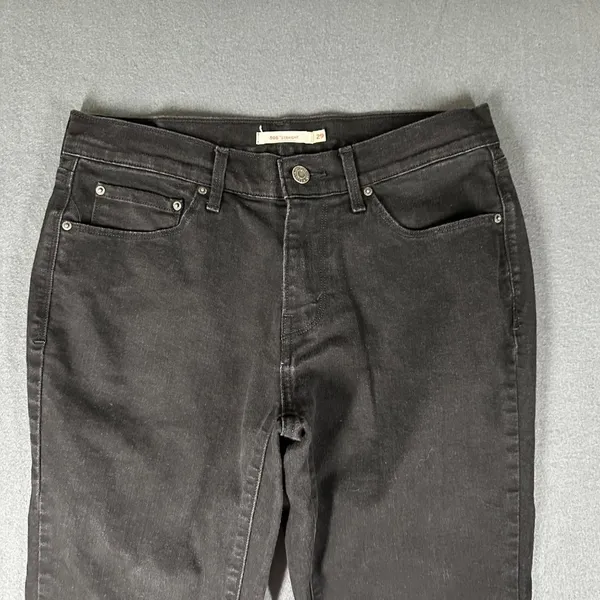 Levis 505 Womens 29‎ Straight Black Denim Jeans Flat Front 5 Pocket Design - Image 3