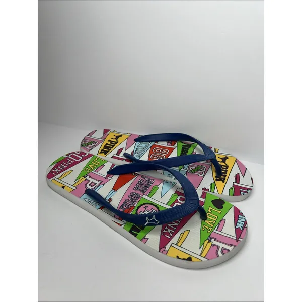 Victoria's Secret PINK Flip Flops Large Collegiate‎ Pennant Love Spirit New - Image 13