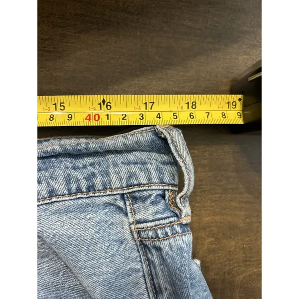 American Eagle Super High Rise Baggy Wide Leg Jeans Blue Raw Hem Size 12 Regular - Image 6