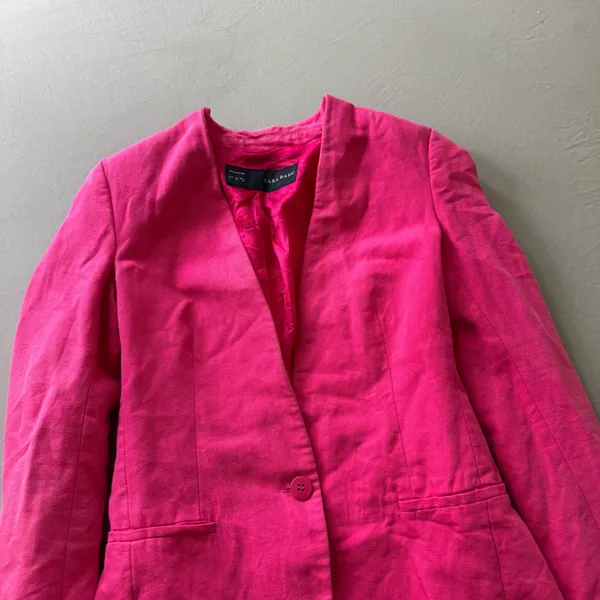 Zara hot pink collarless linen-blend blazer - Image 7