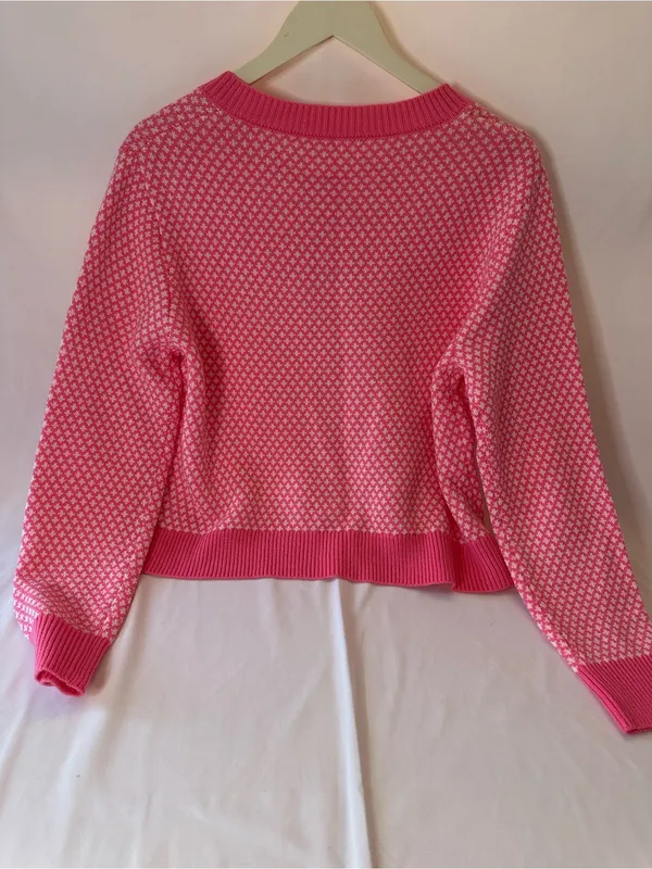 SHEIN Hot Pink Patterned Button-Up Cropped Cardigan - Image 2